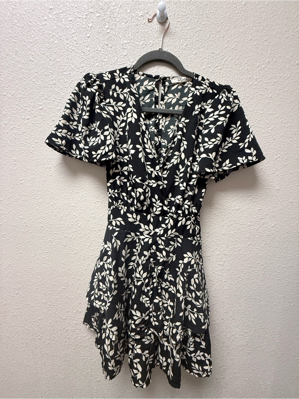 Blush Black & Cream Leaf-Print Romper